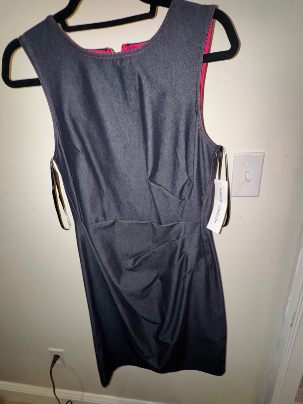 Maggy London Black Sheath Dress with Pink Trim Accents